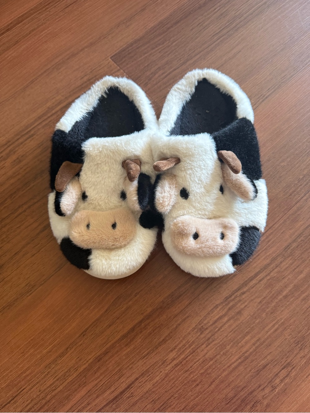 Cow Print Plush Slippers with 3D Face